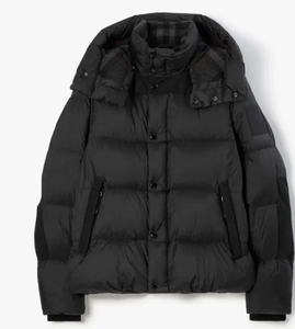 Veste matelassée à capuche noire pour homme, coupe-vent décontractée d'hiver, en polyester épais, coupe régulière, fermeture à boutons, couleur unie - Product Image 5