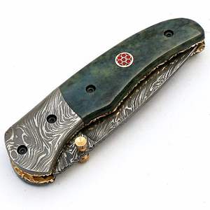 Couteau pliant de poche EDC, lame en acier Damas, manche en résine avec incrustation décorative, couteau compact, fabricant, fournisseur en gros - Product Image 6