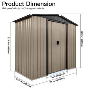 Caseta de Almacenamiento Exterior de 4x6 Pies con Techo a Dos Aguas y Puertas Corredizas, Color Marrón, Solución de Almacenamiento Duradera y Elegante - Product Image 3