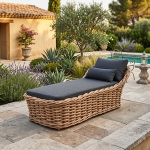 Sofá Cama de Ratán Leipzig Subaliu, Muebles de Exterior de Primera Calidad con Tejido Pulido, Cojín de Tela Gris Daphnie, Conjuntos de Salón para Resort - Product Image 3
