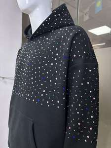 Men's Hooded Sweatshirt <b>Black</b> Dot Print Regular Fit Casual Autumn Wear Pocket Design Breathable Knitted Polyester - Product Image 6
