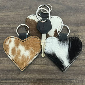 Nuevo Llavero Personalizado de Cuero con Pelo de Vaca en Forma de Corazón, Llavero de Cuero Genuino Estilo Western, Accesorio de Regalo Unisex - Product Image 4