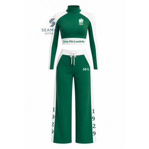 Iota Phi Lambda Women's Color Block Workout Set Turtleneck Crop Top <b>Loose</b> Fit Drawstring <b>Pants</b> Sorority Sports Tracksuit - Product Image 1