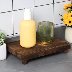 Natural Solid Wood Kitchen Tray Stand <b>Decorative</b> Bathroom Soap Sponge Tray <b>Rustic</b> Rectangle Wood Pedestal for Candle Plant - Product Image 2