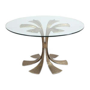 Table basse en verre avec plateau en métal couleur or, table centrale pour chambre d'hôtes, salon, avec forme ronde, table basse décorative - Product Image 1