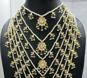 Indian Stylish Layered Pearl Rani Haar Long Kundan Necklace Zircon Alloy Jewellery Set Wedding Engagement Party Gift Hiphop Gold - Product Image 2