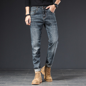 Jean en denim coupe droite pour homme, style décontracté chic, imprimé, pour le printemps, pantalon de travail tendance de marque - Product Image 2
