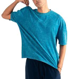<b>Mens</b> Acid Wash Teal Blue Crew Neck Oversized T-<b>Shirt</b> Short Sleeve Loose Fit Basic Top Custom Logo OEM ODM Wholesale Apparel - Product Image 4