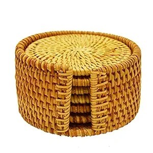 Modern Handwoven Rattan Placemats Coasters Combo Bedroom Home Dining Table kitchen decoration in India - Product Image 6
