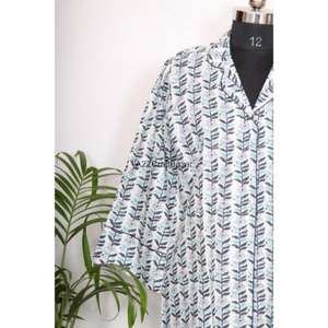 Robe longue en coton pur 100% imprimée au bloc, col en V, manches 3/4, boutonnée sur le devant, style club sexy, moulante, pour soirée formelle - Product Image 3