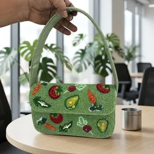 Nouveau lancement : Sac à bandoulière perlé pour femme, sac à main avec motif de fruits brodés, style décontracté, couleur verte - Product Image 4