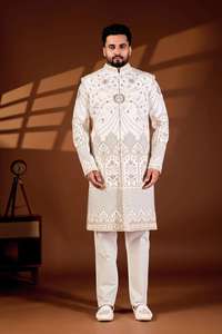 Sherwani Traditionnel pour Homme, Col Mandarin Infroissable, Motif Jardin Éthéré, Idéal Mariage et Cérémonies, Qualité Premium, Toucher Divin - Product Image 3