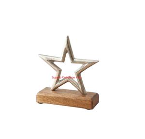 Décoration intérieure moderne Unique Table de bureau Accent fait à la main Vintage Silver Metal Star Showpiece sculpté pour Base en bois de manguier pour - Product Image 1