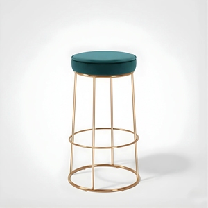 Taburete de Bar Redondo de Terciopelo de Lujo con Patas de Metal Dorado y Reposapiés, Silla Alta sin Respaldo para Comedor o Barra de Desayunos - Product Image 2
