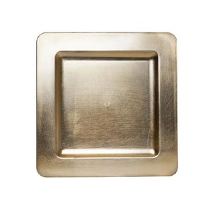 Assiettes de Présentation Carrées en Plastique 13 Pouces, Lot de 6, Bord Plat, Finition Brillante Effet Feuille d'Or, Idéales pour Fêtes, Dîners et Mariages - Product Image 3