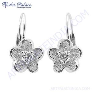 Pendientes de aro de moda de plata de estilo antiguo aros adornados con piedras preciosas - Product Image 1