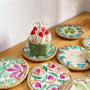 Vietnam Handmade Ceramic And Rattan Coasters Eco Friendly Woven Bamboo Cup Holder Heat Resistant <b>Table</b> <b>Protector</b> - Product Image 1
