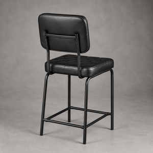 Chaise de bar moderne noire capitonnée réglable avec cadre métallique fin, siège rembourré, design de mobilier industriel, décoration intérieure - Product Image 3