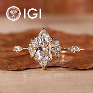 Bague en or plaqué 10K/14K/18K de haute qualité, certifiée IGI, taille marquise personnalisée, diamant de laboratoire VVS, bijoux de fiançailles pour femmes - Product Image 1