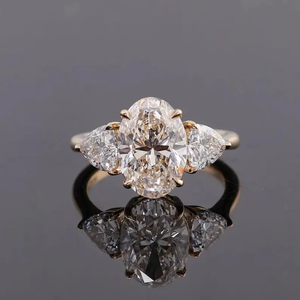 Bague de fiançailles en diamant de laboratoire IGI, diamant taille ovale et taille triligne, bague en or 14 carats, bijoux de mariage trilogie, fabricant sur mesure - Product Image 3