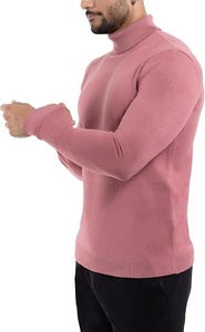 Pull à col roulé en polyester noir uni pour homme, tricoté, avec propriétés anti-rétrécissement et respirantes, manches longues, pour le printemps - Product Image 5