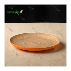 OEM Customized Round Bamboo <b>Serving</b> Plate <b>Set</b> with Colored Rim Biodegradable & Eco-Friendly for Table Decoration Food Display - Product Image 3