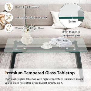 Tavolino da Caffè Moderno in Vetro Temperato con Elegante Struttura in Metallo per Arredamento Soggiorno - Product Image 3