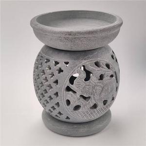 Round Shape Bowl Type Natural Pure Soapstone Aroma Oil Burner With Hand Curved Design For Home Decoration - Product Image 2
