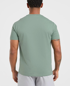 T-shirt léger à col rond, couleur unie, manches courtes, coupe classique, 100% coton, tee-shirt basique pour homme, vert clair, faible MOQ, 160 g - Product Image 2