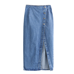 Jupe midi chic d'été pour femme, style double volant, taille haute vintage, décontractée, en jean, taille naturelle, Mujer - Product Image 5