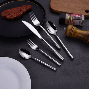 Ensemble de couverts de luxe écologiques en acier inoxydable, lourds, à manche rond martelé, pour mariage - Product Image 3