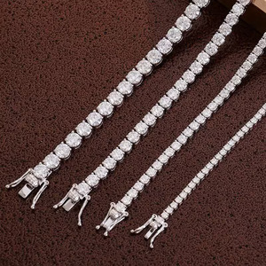 Pulsera de tenis de oro blanco macizo de 9K, 10K, 14K, 18K personalizada con diamantes CVD cultivados en laboratorio para mujer, pulseras de diamantes de talla brillante redonda - Product Image 1
