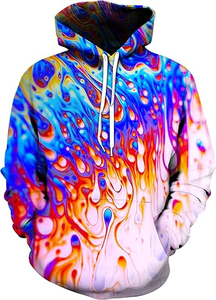 Sudadera con Capucha Tie Dye para Hombre, Corte Regular, Estilo Casual para Otoño, Diseño con Bolsillos, Tejido de Punto, Patrón Espiral en Naranja, Negro y Blanco - Product Image 2