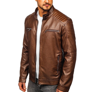 2026 <b>Top</b> Selling Premium Quality Men's Autumn <b>Leather</b> Jacket Stand Collar Woven Fabric Front Logo Custom <b>High</b> Quality - Product Image 1