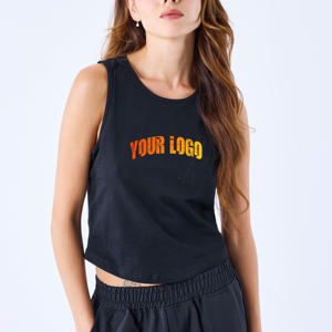 เสื้อยืดครอปออกกำลังกายทรงโอเวอร์ไซส์ผ้าฝ้ายสั่งทำพิเศษสำหรับผู้หญิง แขนกุด สีขาวล้วน ตกแต่งหมุดเพชร - Product Image 1