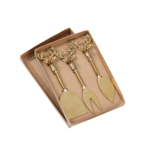 High Quality Brass Slicer Buffet Cheese Sets Rein Deer Handle Brown <b>Packing</b> Box Elegant Crafts Top Price Brass Cheese Sets - Product Image 1