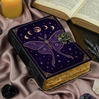 Carnet en cuir fait main, thème Phases de Lune, style Sorcière, Ombres, Gothique, Vintage, Religieux, Classique, avec papier à bords festonnés, 120 pages, Journal intime