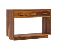 Console en teck massif avec 3 tiroirs, meuble d'entrée, armoire de salon, bureau de rangement minimaliste style Shaker