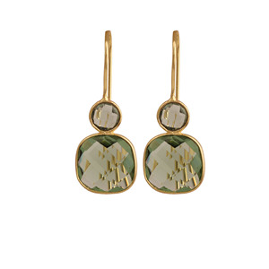 Gold Plated Drop <b>Earrings</b> With <b>Green</b> Amethyst Bezel Setting Geometric Fashion Dangle Jewelry For Women - Product Image 3