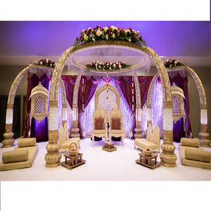 Srilankan Wedding Manavarai Fiber Mandap Hindu Wedding <b>Doli</b> Mandap with Golden Carving Traditional Indian Wedding Mandap - Product Image 4