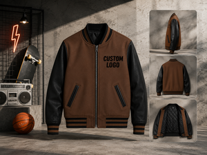 Veste universitaire d'hiver pour homme sur mesure de haute qualité, manches en cuir, streetwear, logos brodés sur le devant et le dos, vente en gros - Product Image 1