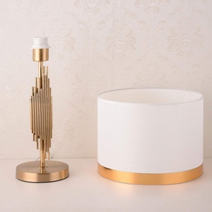 Modern Luxury LED <b>Table</b> Lamp Gold Metal Pipe Base White Fabric Shade <b>Bedside</b> Nightstand Living Room Home Decor Desk Light - Product Image 3
