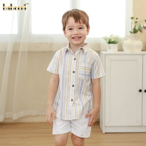 Camisa de manga corta a rayas ECO para niños ODM OEM conjunto de ropa para niños smocked-BC1373 - Product Image 5