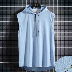 Débardeur à capuche sans manches pour homme, couleur unie, avec cordon de serrage, tricoté, décontracté, à ourlet tombant - Product Image 4