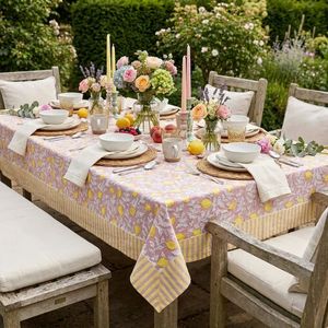 Manteles de algodón estampados a mano con motivos florales, 180x340 cm, manteles de algodón con diseño floral de limón, rosa y amarillo, estilo rústico - Product Image 4