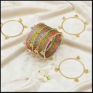Ensemble de bracelets cachemiri tendance plaqué or de qualité supérieure, en verre et perles multicolores, finition ombrée avec accents scintillants, pour mariage traditionnel - Product Image 2