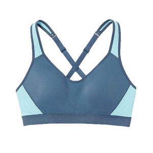 Sujetador deportivo con tirantes cruzados para mujer, soporte medio, transpirable, con bloques de color, ropa deportiva, azul - Product Image 1
