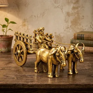 Escultura Artesanal de Carro de Ganado en Latón, Figura de Carro de Buey, Estatua Tradicional de Carro de Animales, Decoración Metálica para Mesa de Granja - Product Image 4