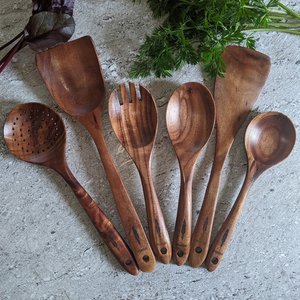 Fourchette en bois écologique faite à la main, de qualité alimentaire, en bois naturel, passe au lave-vaisselle, ustensile de cuisine - Product Image 6