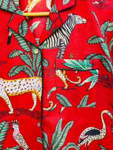 Conjunto de Pijama de Verano Ecológico de Algodón con Estampado de Jungla Roja para Mujer, Manga Larga, Pantalón Largo, Ropa de Dormir Informal con Estampado Animal - Product Image 5